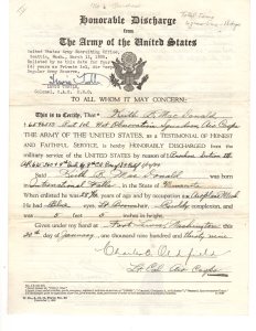 Honorable Discharge Jan 1939 and reenlistment in Regular Army Air Corps Reserve.